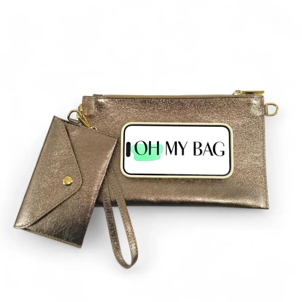 OH MY BAG Pochettes Et Trousses-Ensemble sac pochette et porte-cartes en cuir grainé ou irisé TWICE