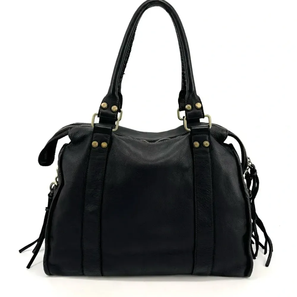 OH MY BAG Sacs De Rentrée, Bureau, Cours-Grand sac en cuir à tannage végétal STORM XL HURRICAN noir