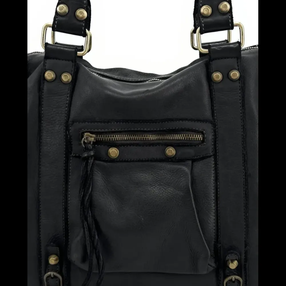 OH MY BAG Sacs De Rentrée, Bureau, Cours-Grand sac en cuir à tannage végétal STORM XL HURRICAN noir
