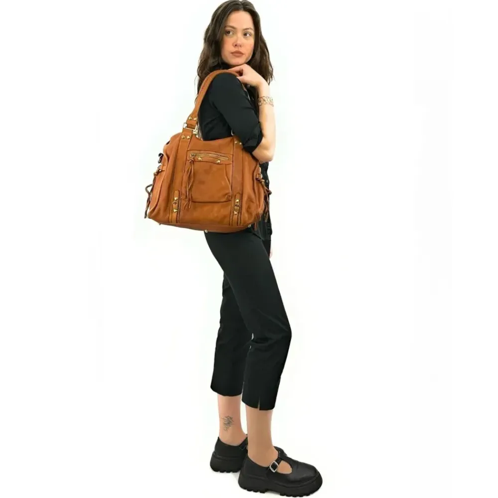 OH MY BAG Sacs De Rentrée, Bureau, Cours-Grand sac en cuir souple tannage végétal STORM XL HURRICAN camel