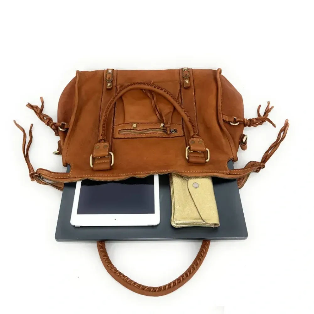 OH MY BAG Sacs De Rentrée, Bureau, Cours-Grand sac en cuir souple tannage végétal STORM XL HURRICAN camel