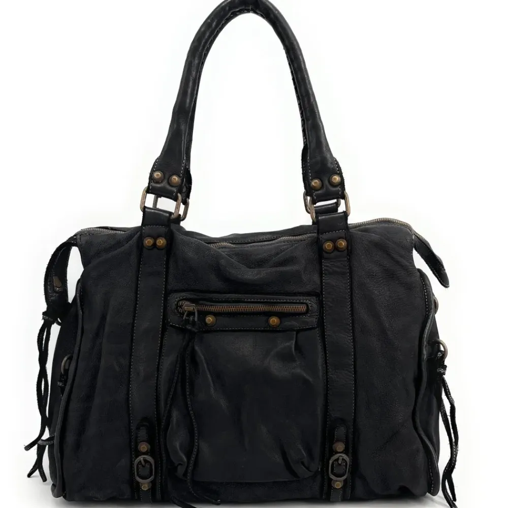OH MY BAG Sacs En Cuir Métallisé-Grand sac porté épaule en cuir vintage STORM XL HURRICAN