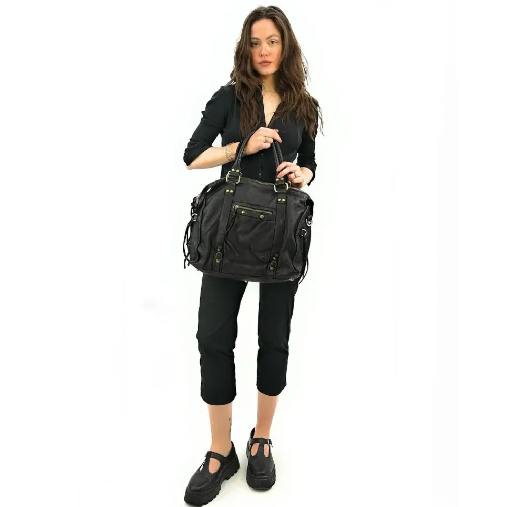 OH MY BAG Sacs En Cuir Métallisé-Grand sac porté épaule en cuir vintage STORM XL HURRICAN