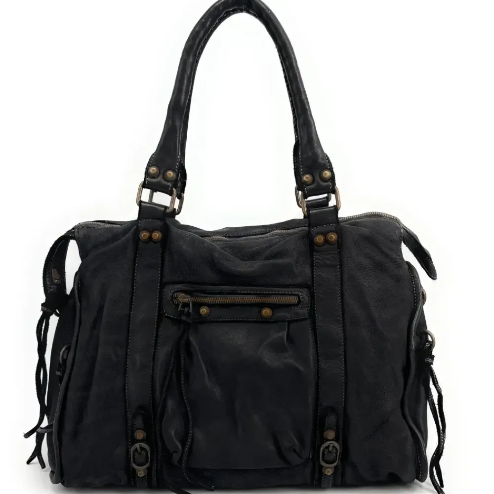 OH MY BAG Sacs De Rentrée, Bureau, Cours-Grand sac porté épaule en cuir vintage STORM XL HURRICAN noir