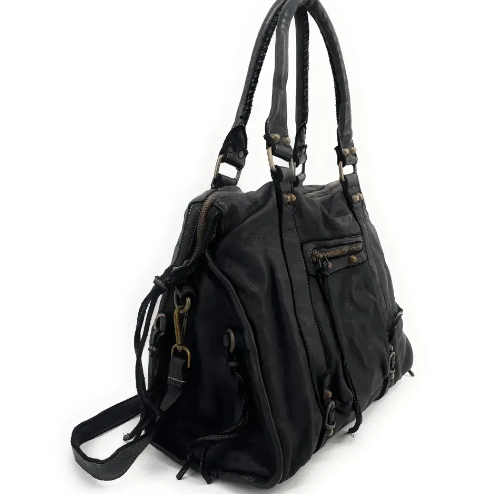 OH MY BAG Sacs De Rentrée, Bureau, Cours-Grand sac porté épaule en cuir vintage STORM XL HURRICAN noir