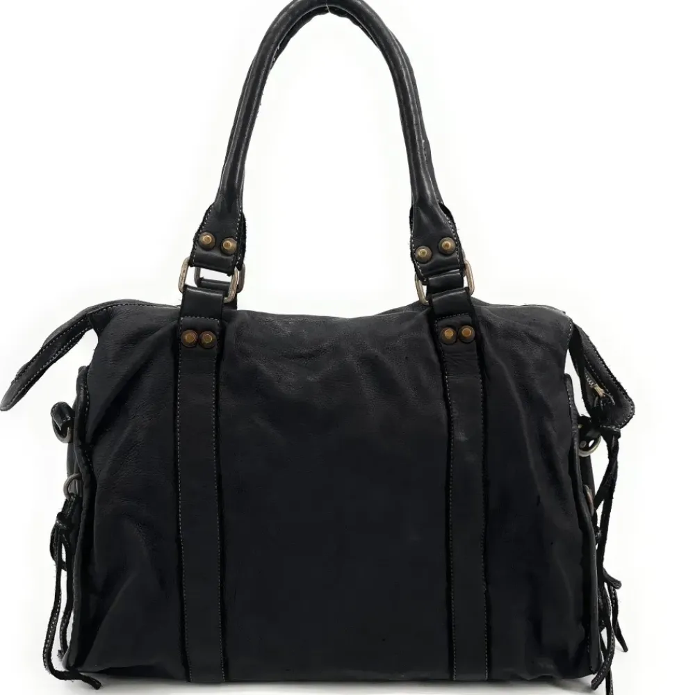 OH MY BAG Sacs De Rentrée, Bureau, Cours-Grand sac porté épaule en cuir vintage STORM XL HURRICAN noir