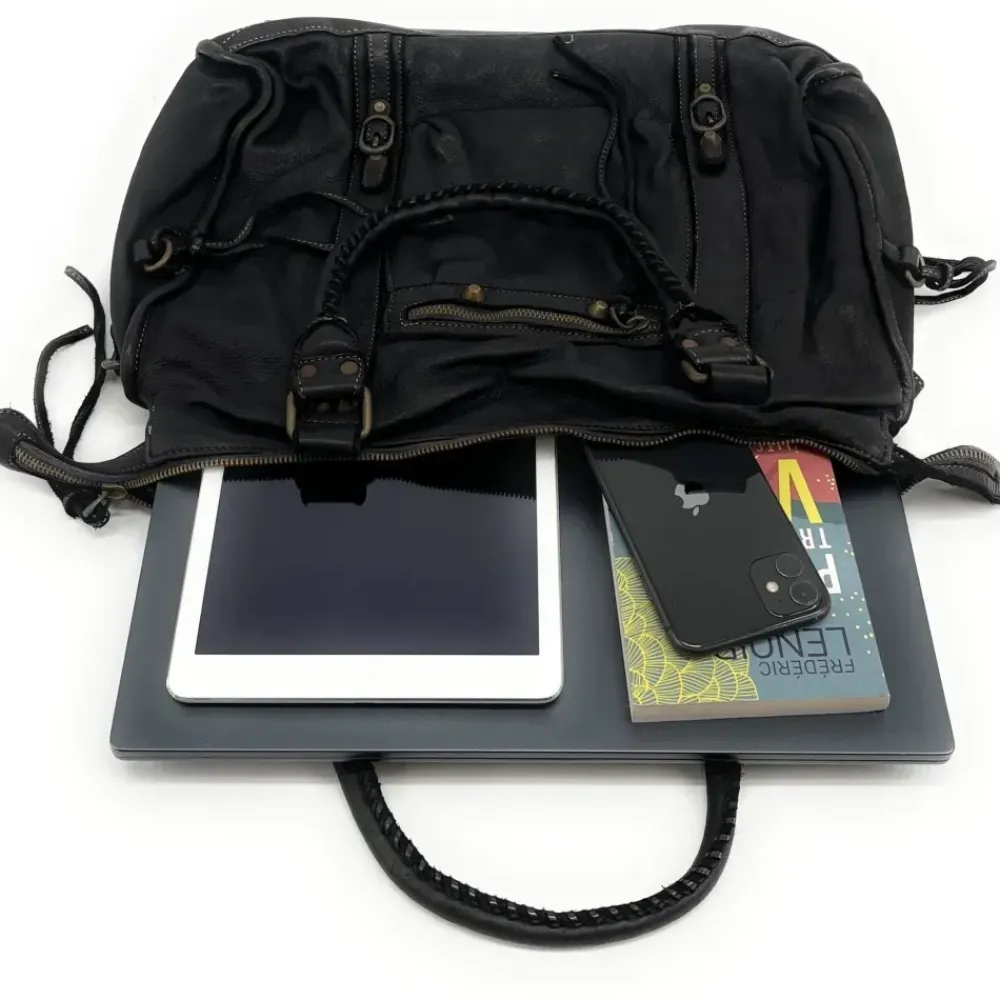 OH MY BAG Sacs De Rentrée, Bureau, Cours-Grand sac porté épaule en cuir vintage STORM XL HURRICAN noir