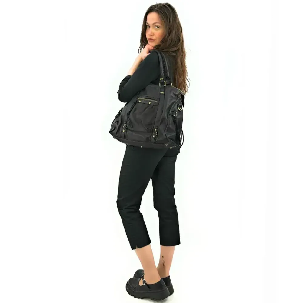 OH MY BAG Sacs De Rentrée, Bureau, Cours-Grand sac porté épaule en cuir vintage STORM XL HURRICAN noir