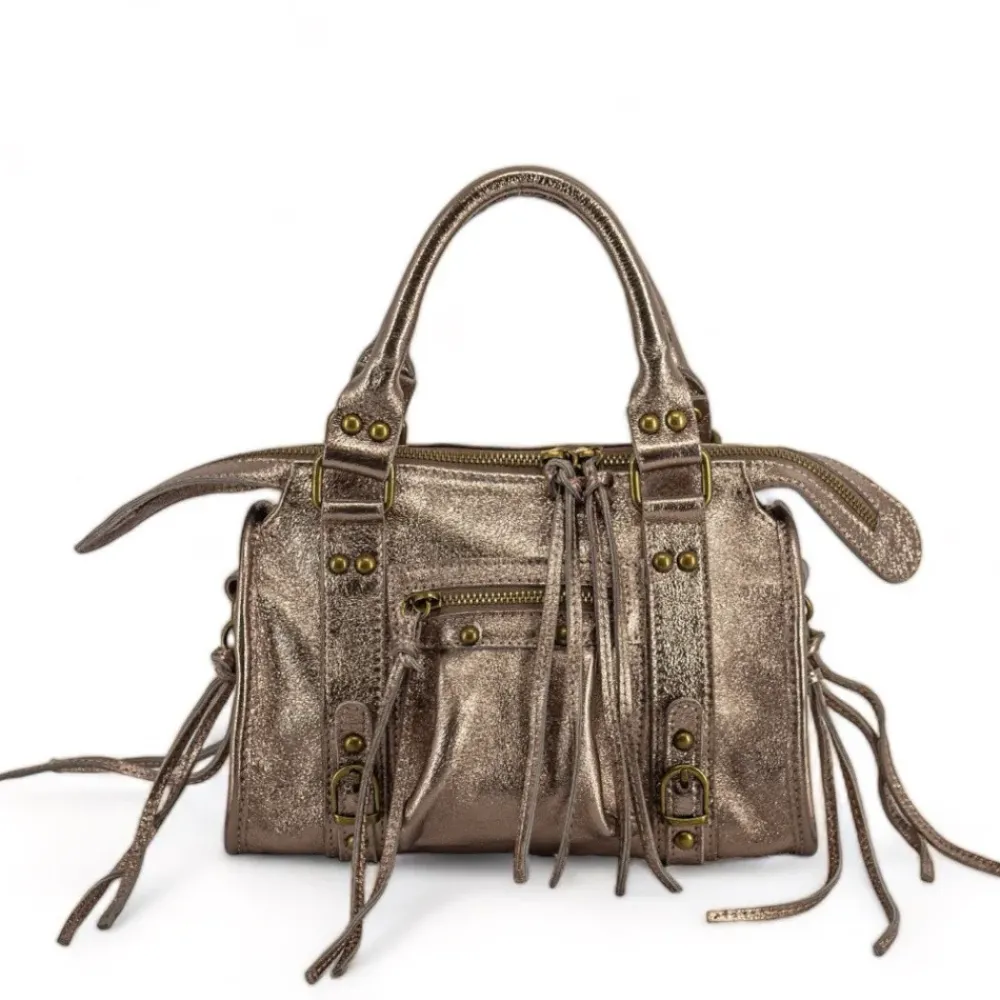 OH MY BAG Sacs En Cuirs À Motifs, Brossés, Embossés, Matelassés-Mini-sac bowling en cuir brossé ou irisé SANDSTORM MINI