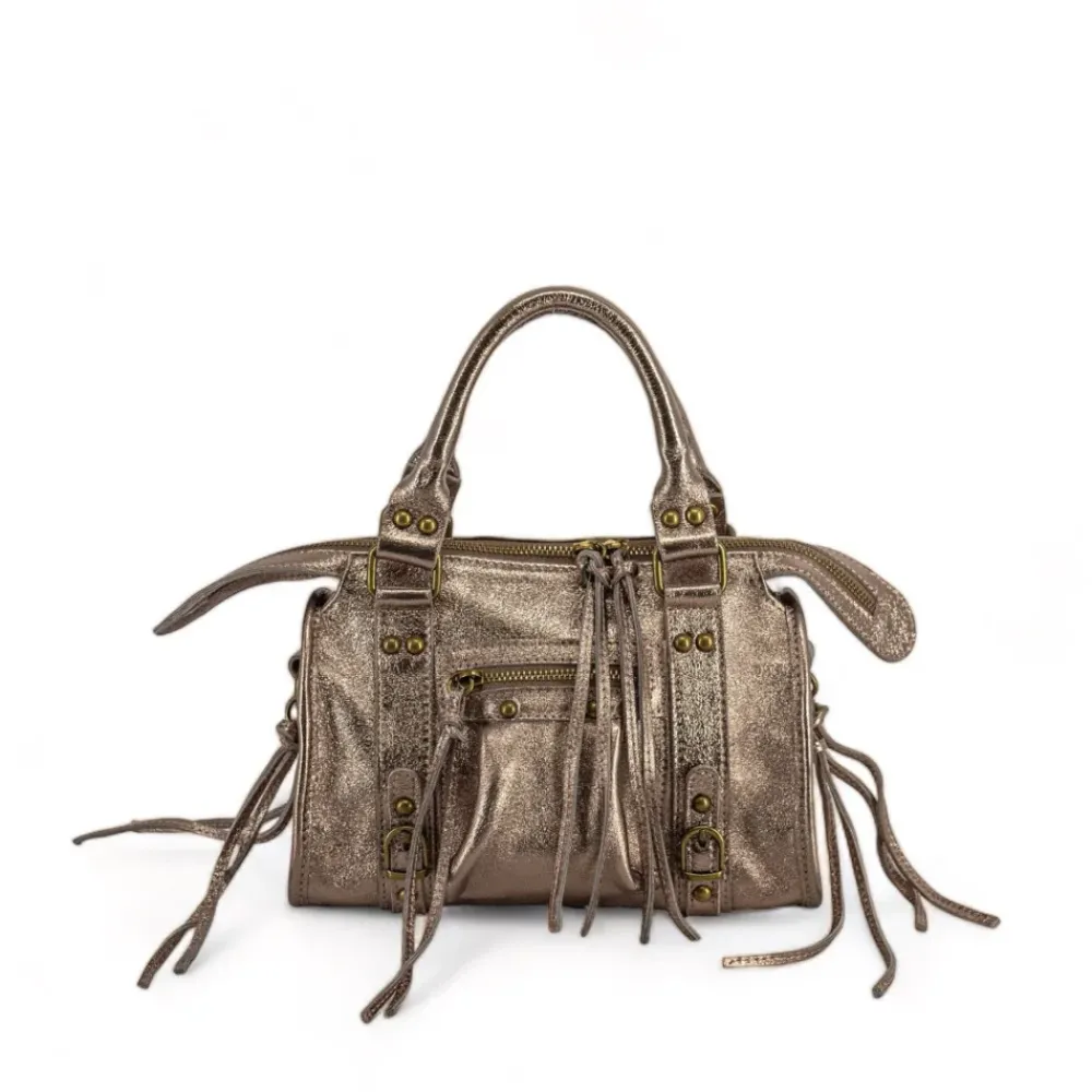 OH MY BAG Sacs En Cuirs À Motifs, Brossés, Embossés, Matelassés-Mini-sac bowling en cuir brossé ou irisé SANDSTORM MINI