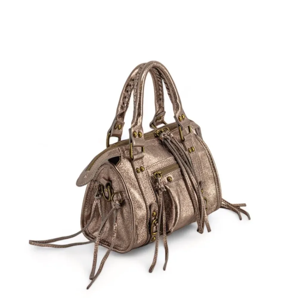 OH MY BAG Sacs En Cuirs À Motifs, Brossés, Embossés, Matelassés-Mini-sac bowling en cuir brossé ou irisé SANDSTORM MINI