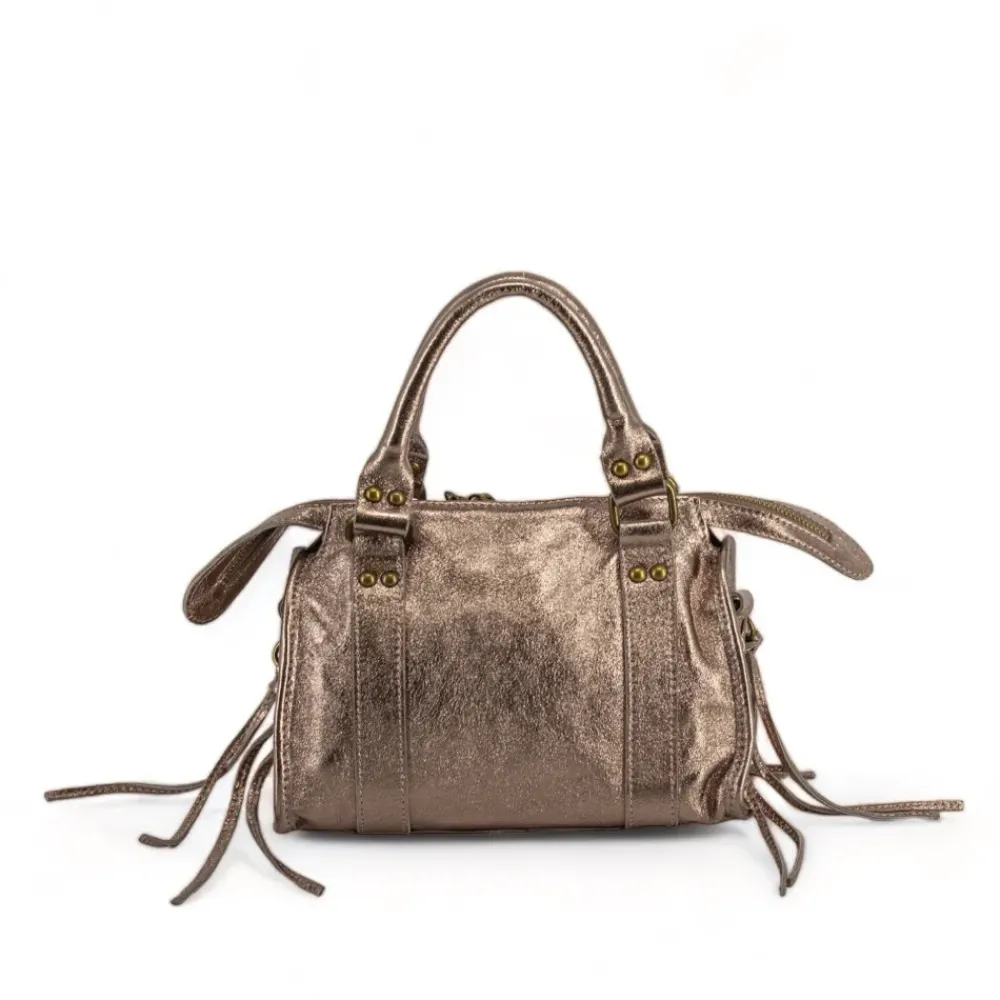 OH MY BAG Sacs En Cuirs À Motifs, Brossés, Embossés, Matelassés-Mini-sac bowling en cuir brossé ou irisé SANDSTORM MINI