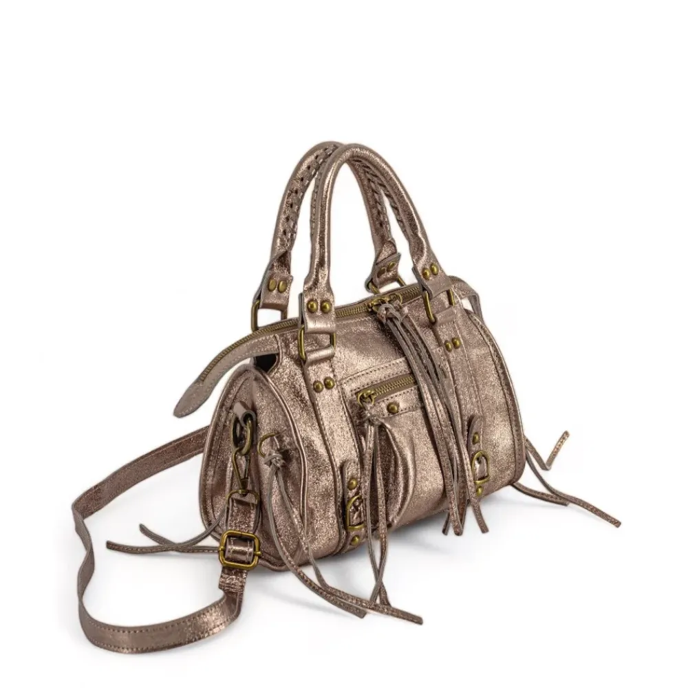 OH MY BAG Sacs En Cuirs À Motifs, Brossés, Embossés, Matelassés-Mini-sac bowling en cuir brossé ou irisé SANDSTORM MINI