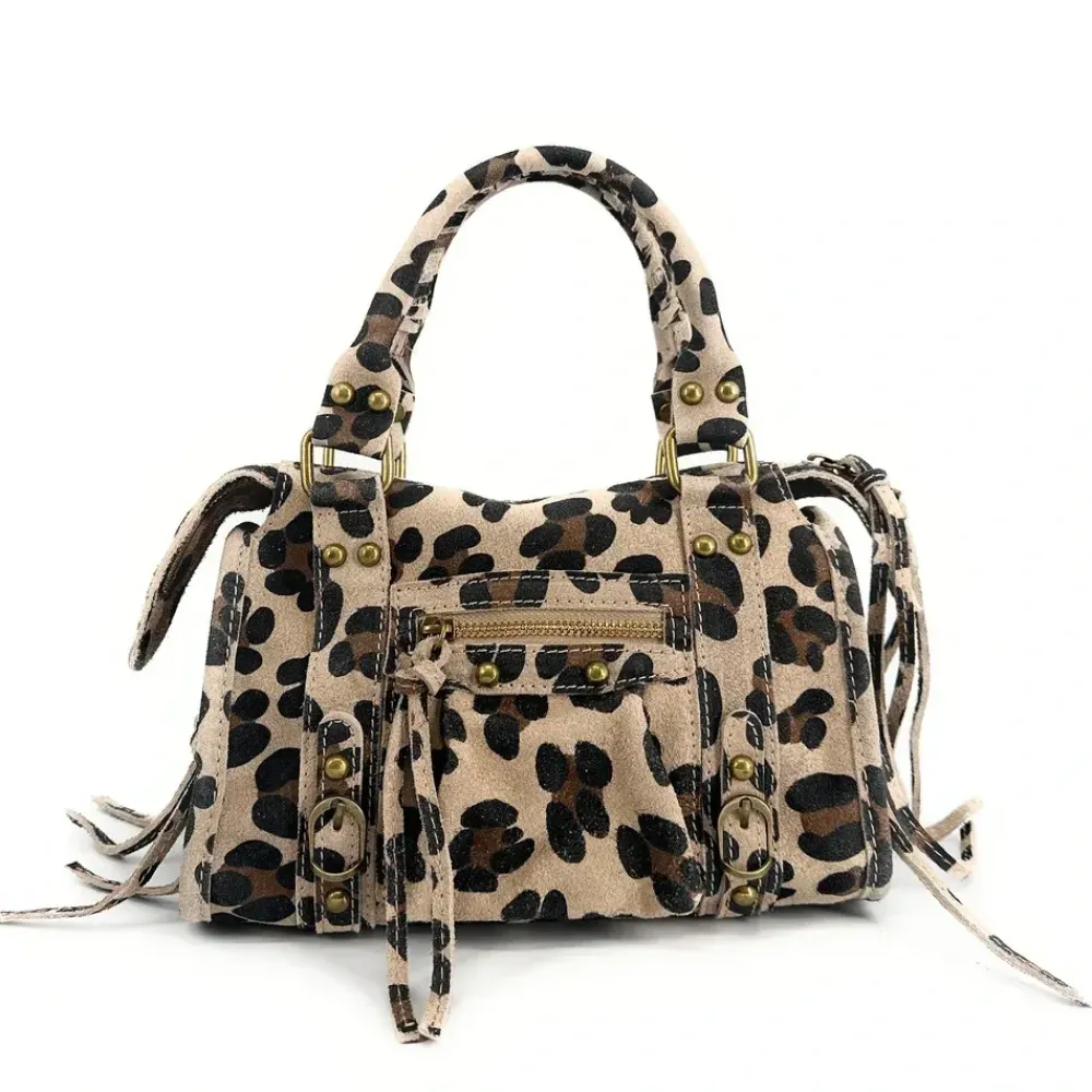 OH MY BAG Sacs En Daim, Nubuck, Suédé-Mini-sac en cuir nubuck imprimé léopard SANDSTORM MINI LEO