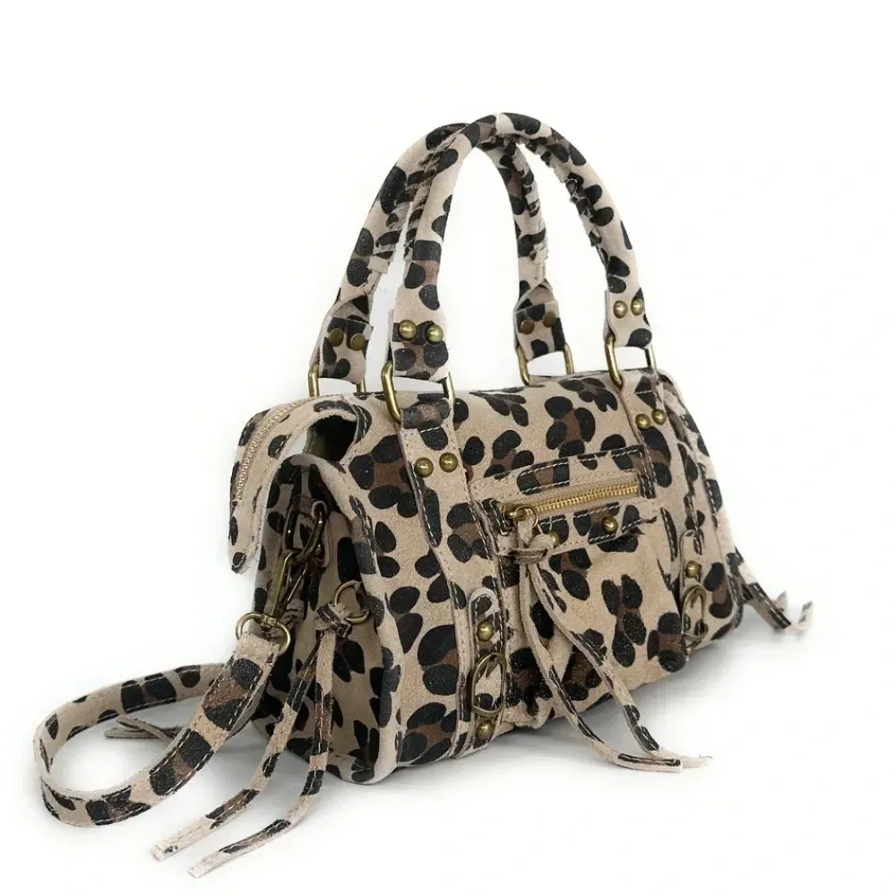 OH MY BAG Sacs En Daim, Nubuck, Suédé-Mini-sac en cuir nubuck imprimé léopard SANDSTORM MINI LEO