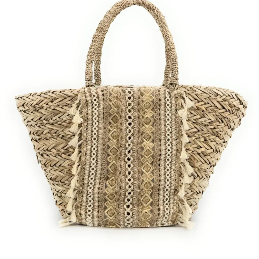 OH MY BAG Sacs Vegan-Panier en paille et broderies SEBKHA naturel