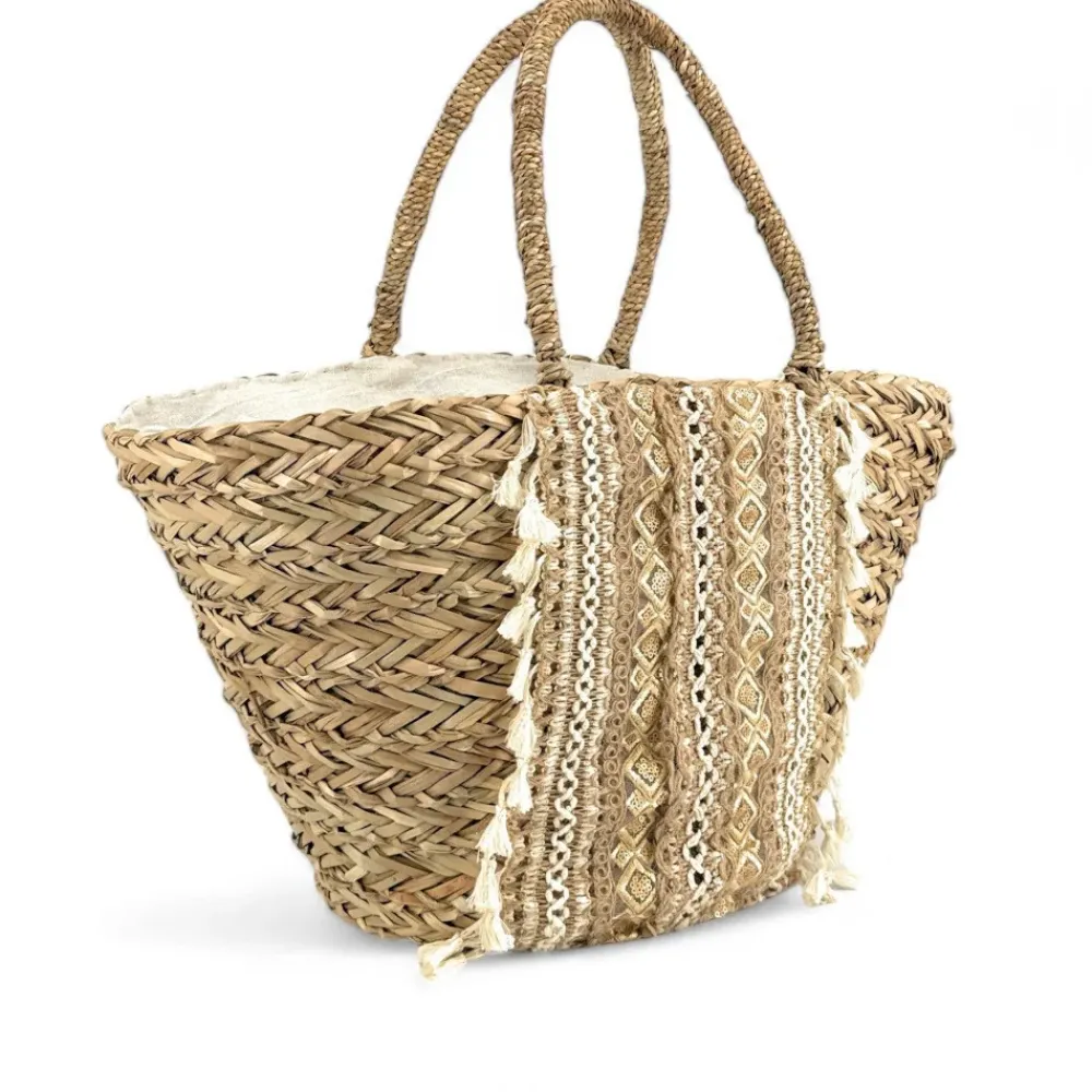 OH MY BAG Sacs Vegan-Panier en paille et broderies SEBKHA naturel