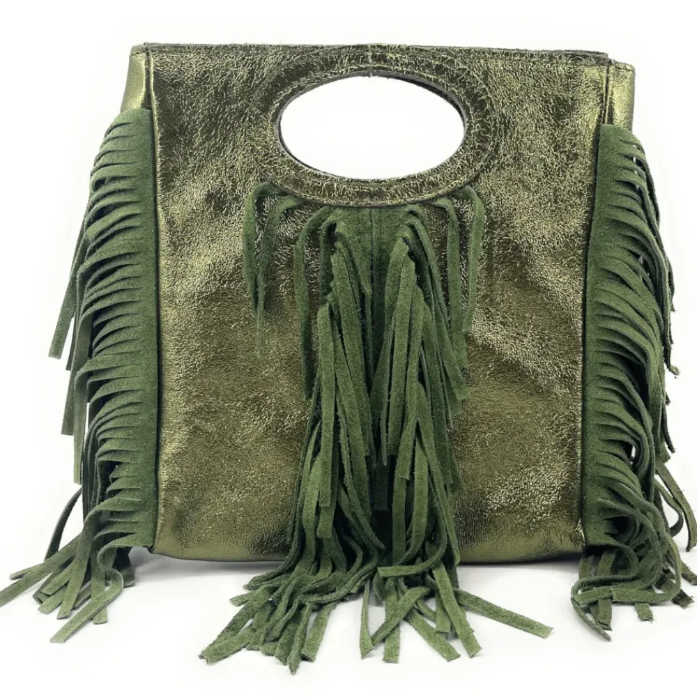 OH MY BAG Sacs En Cuir Métallisé-Sac à main bandoulière à franges en cuir irisé et nubuck ENOLA