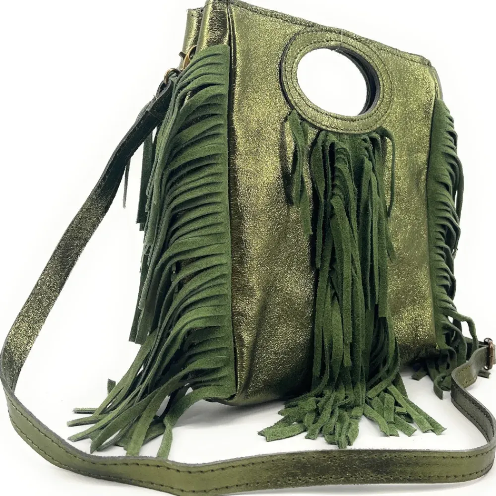 OH MY BAG Sacs En Cuir Métallisé-Sac à main bandoulière à franges en cuir irisé et nubuck ENOLA