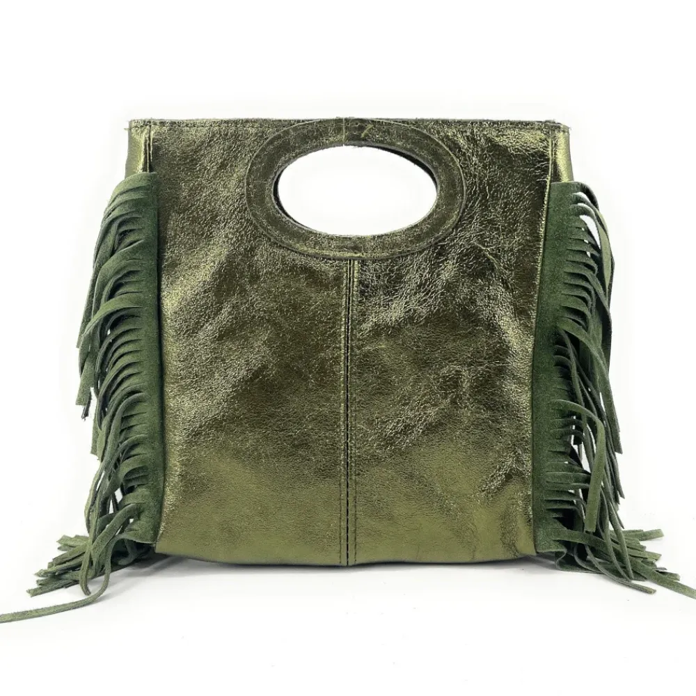OH MY BAG Sacs En Cuir Métallisé-Sac à main bandoulière à franges en cuir irisé et nubuck ENOLA