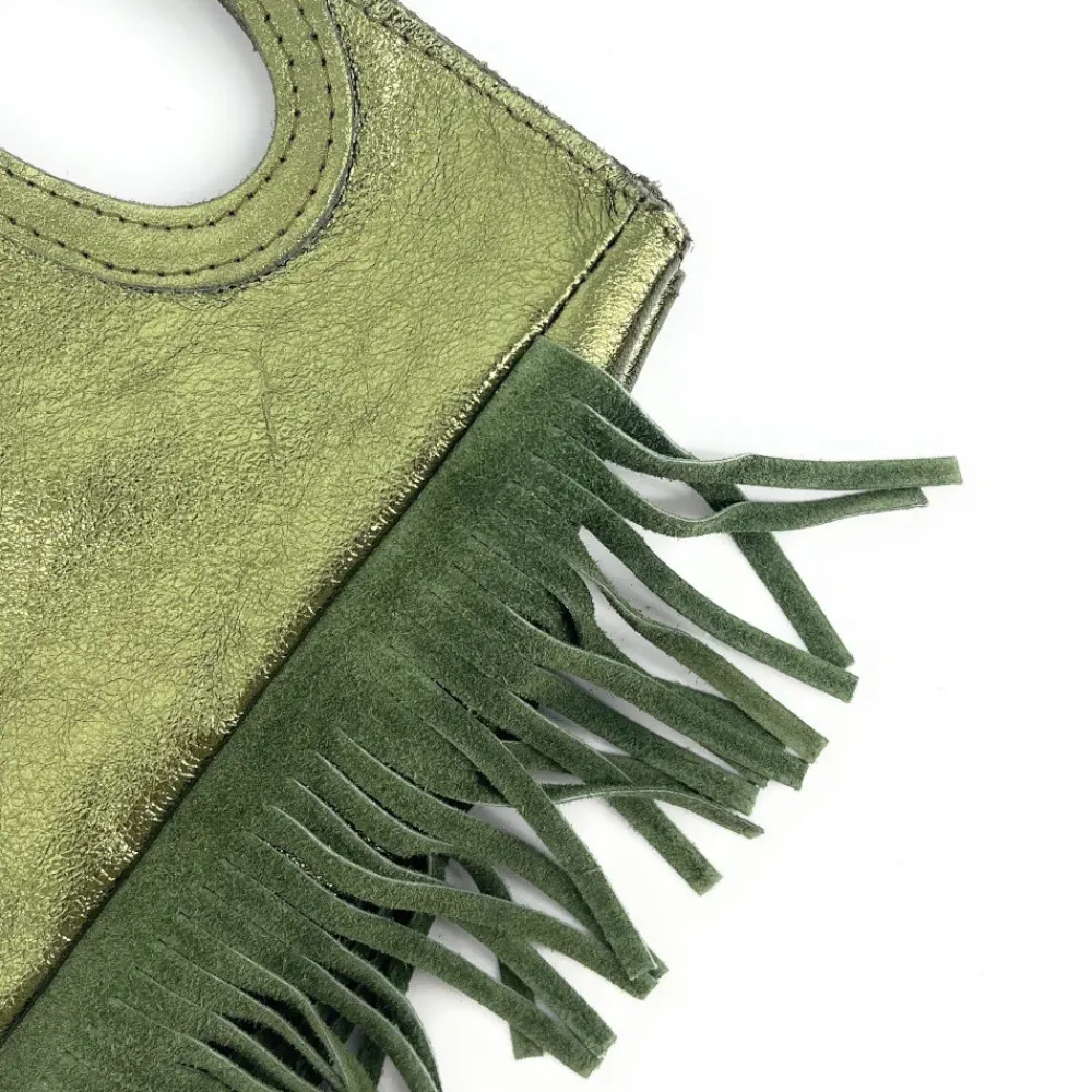 OH MY BAG Sacs En Cuir Métallisé-Sac à main bandoulière à franges en cuir irisé et nubuck ENOLA