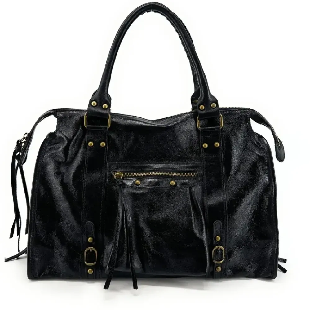 OH MY BAG Sacs De Rentrée, Bureau, Cours-Sac à main best-seller en cuir SANDSTORM Noir Brillant noir glossy