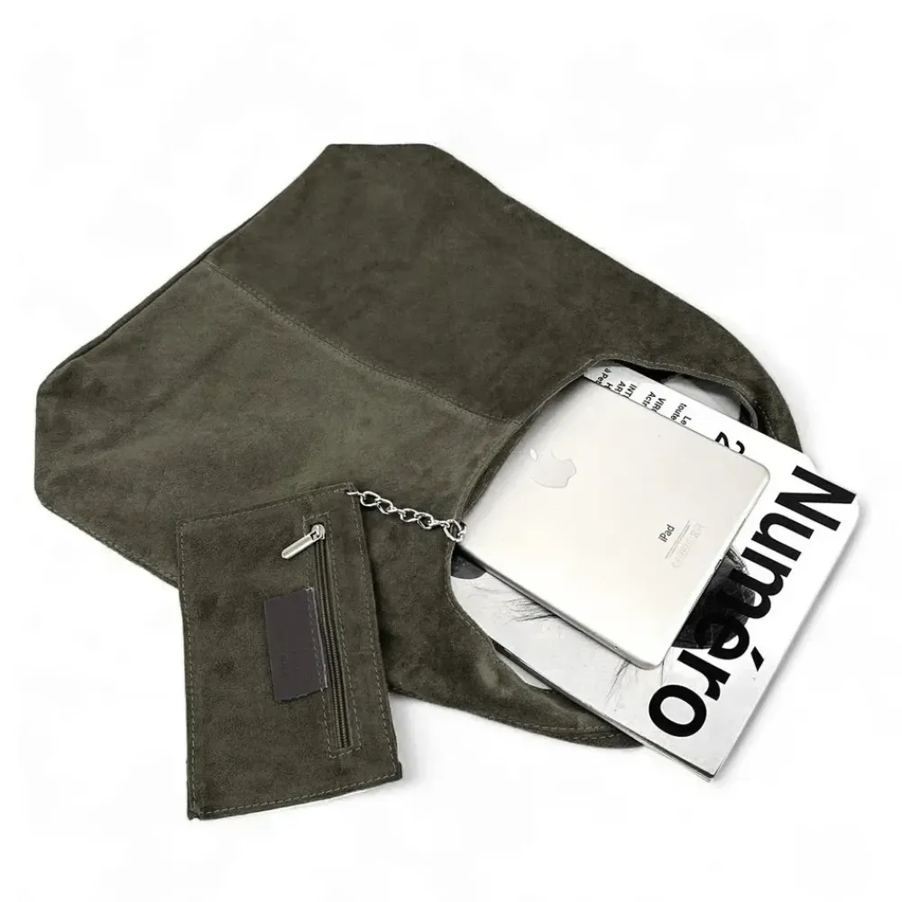 OH MY BAG Sacs En Daim, Nubuck, Suédé-Sac à main de forme HOBO en cuir nubuck épais EVA E.L Noël