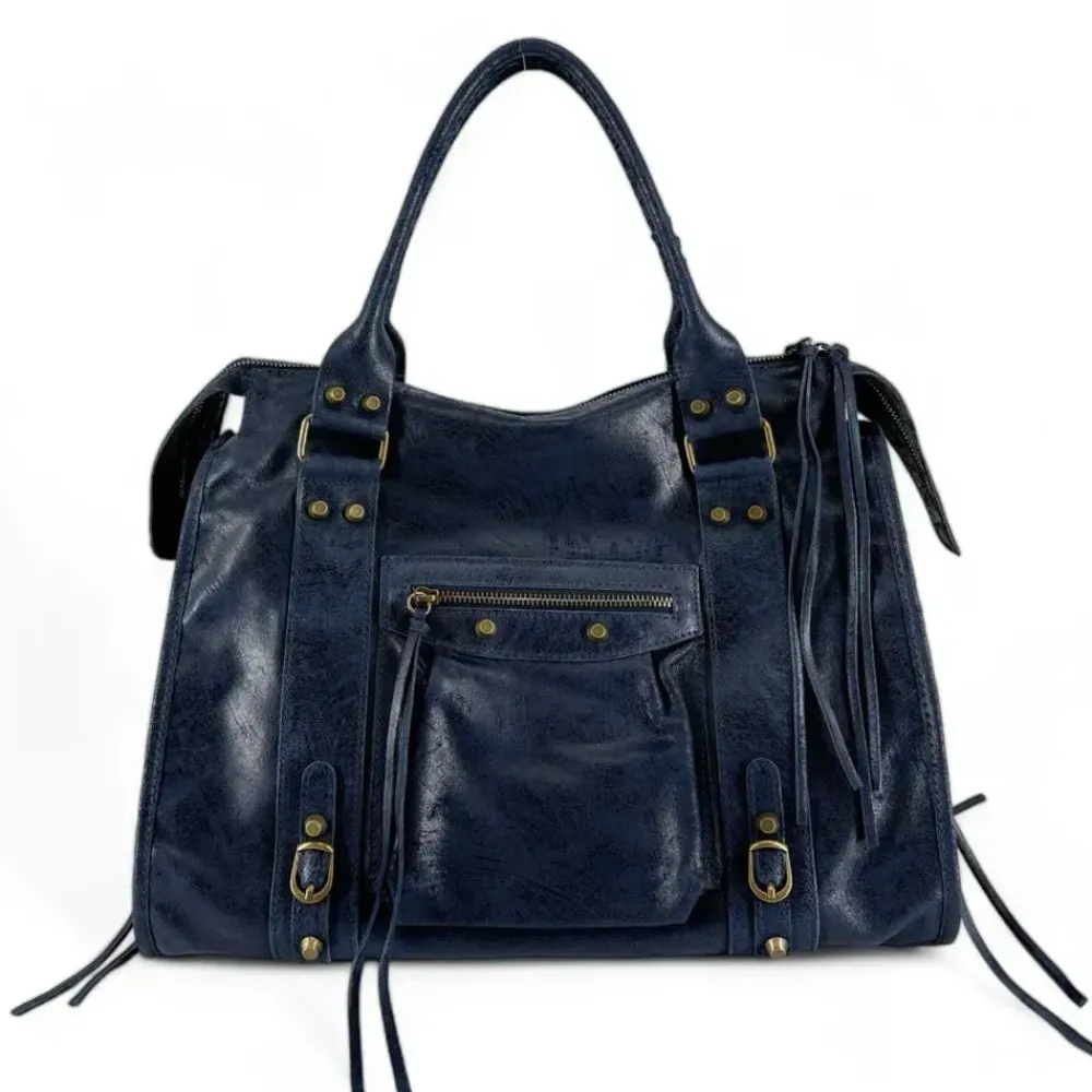 OH MY BAG Sacs De Rentrée, Bureau, Cours-Sac à main en cuir brossé SANDSTORM E.L. SIROCCO bleu marine