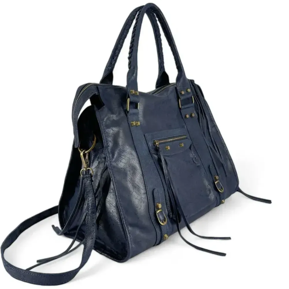OH MY BAG Sacs De Rentrée, Bureau, Cours-Sac à main en cuir brossé SANDSTORM E.L. SIROCCO bleu marine