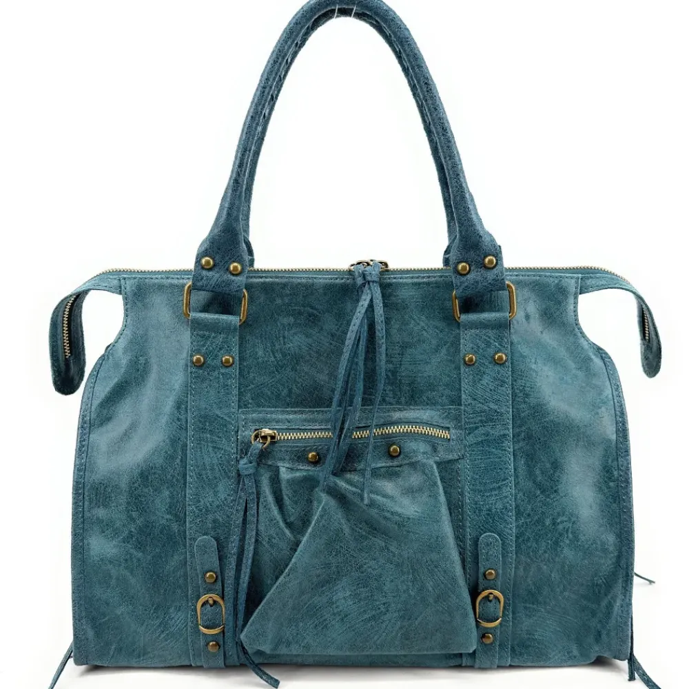OH MY BAG Sacs De Rentrée, Bureau, Cours-Sac à main en cuir effet brossé SANDSTORM Bleu canard bleu teal
