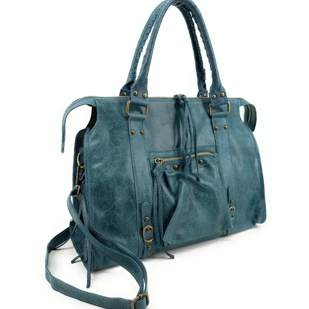 OH MY BAG Sacs De Rentrée, Bureau, Cours-Sac à main en cuir effet brossé SANDSTORM Bleu canard bleu teal