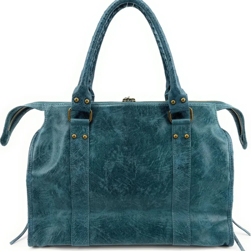 OH MY BAG Sacs De Rentrée, Bureau, Cours-Sac à main en cuir effet brossé SANDSTORM Bleu canard bleu teal