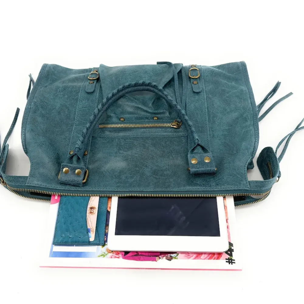 OH MY BAG Sacs De Rentrée, Bureau, Cours-Sac à main en cuir effet brossé SANDSTORM Bleu canard bleu teal
