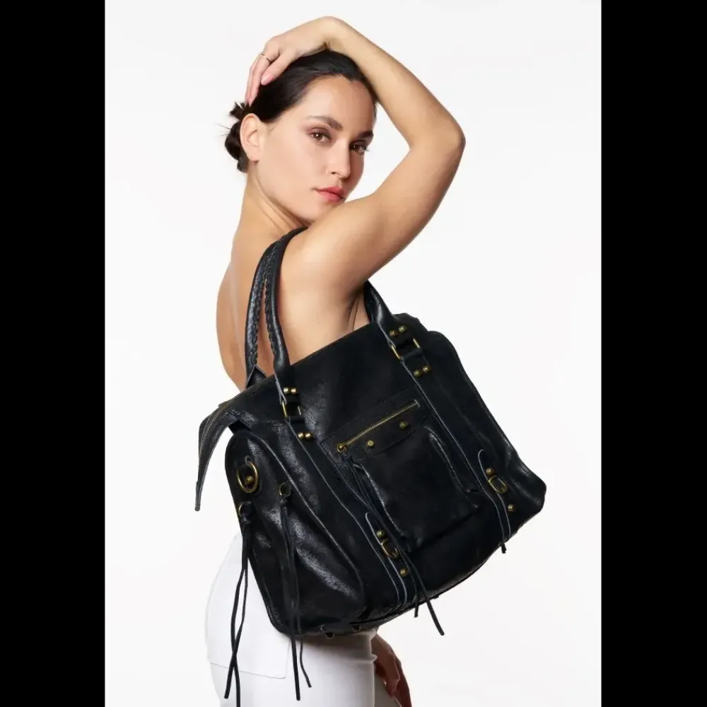 OH MY BAG Sacs De Rentrée, Bureau, Cours-Sac à main en cuir effet brossé SANDSTORM E.L. SIROCCO noir