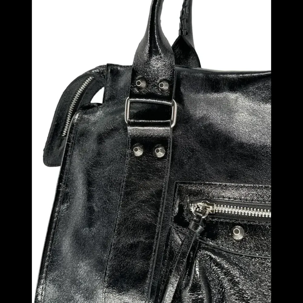 OH MY BAG Sacs De Rentrée, Bureau, Cours-Sac à main en cuir métallisé Noir silver SANDSTORM E.L. SIROCCO noir irise