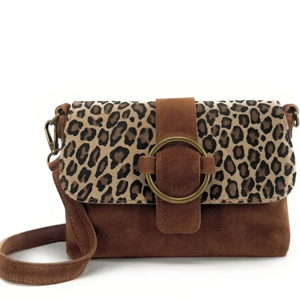 OH MY BAG Sacs En Daim, Nubuck, Suédé-Sac à main en cuir nubuck imprimé léopard VERONE SUEDE LEO camel