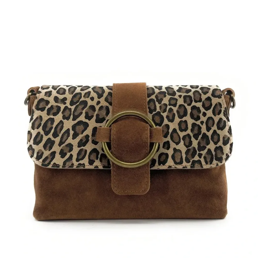 OH MY BAG Sacs En Daim, Nubuck, Suédé-Sac à main en cuir nubuck imprimé léopard VERONE SUEDE LEO camel