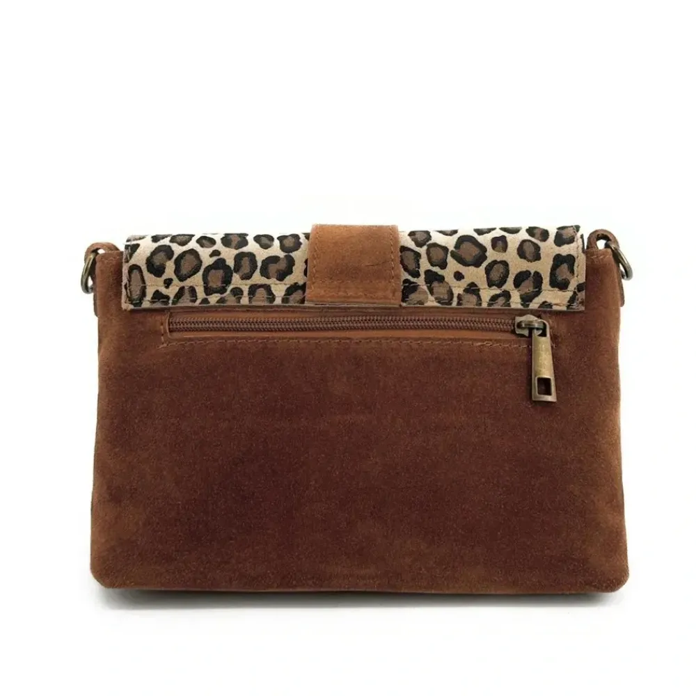 OH MY BAG Sacs En Daim, Nubuck, Suédé-Sac à main en cuir nubuck imprimé léopard VERONE SUEDE LEO camel