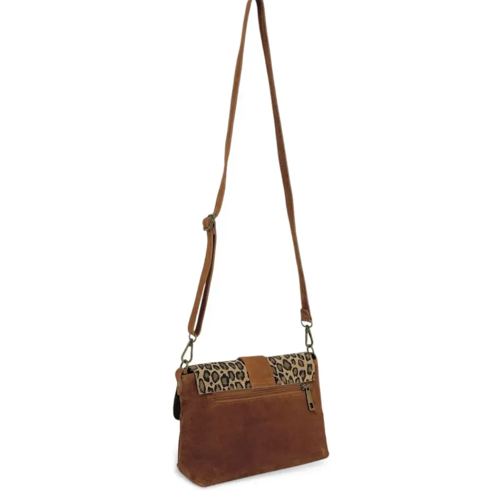 OH MY BAG Sacs En Daim, Nubuck, Suédé-Sac à main en cuir nubuck imprimé léopard VERONE SUEDE LEO camel