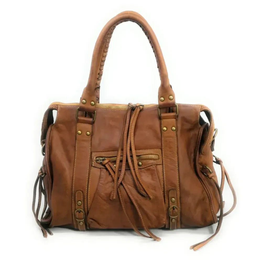 OH MY BAG Sacs À Main-Sac à main en cuir souple délavé MISS STORM cognac