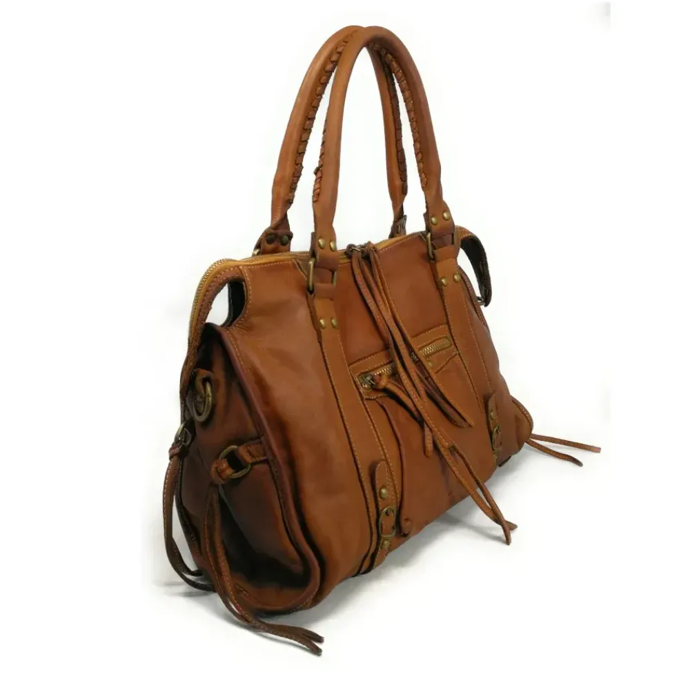 OH MY BAG Sacs À Main-Sac à main en cuir souple délavé MISS STORM cognac