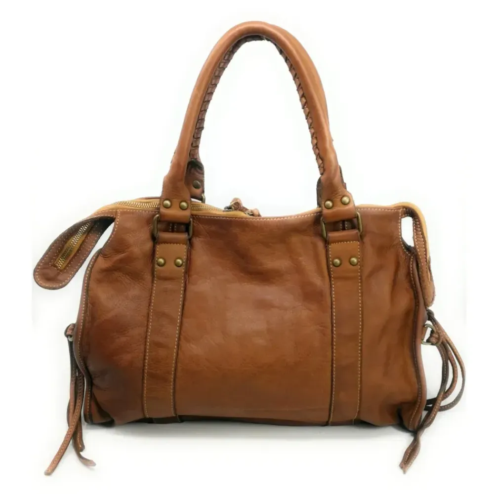 OH MY BAG Sacs À Main-Sac à main en cuir souple délavé MISS STORM cognac
