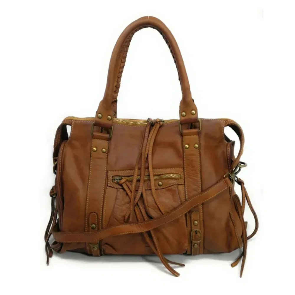 OH MY BAG Sacs À Main-Sac à main en cuir souple délavé MISS STORM cognac