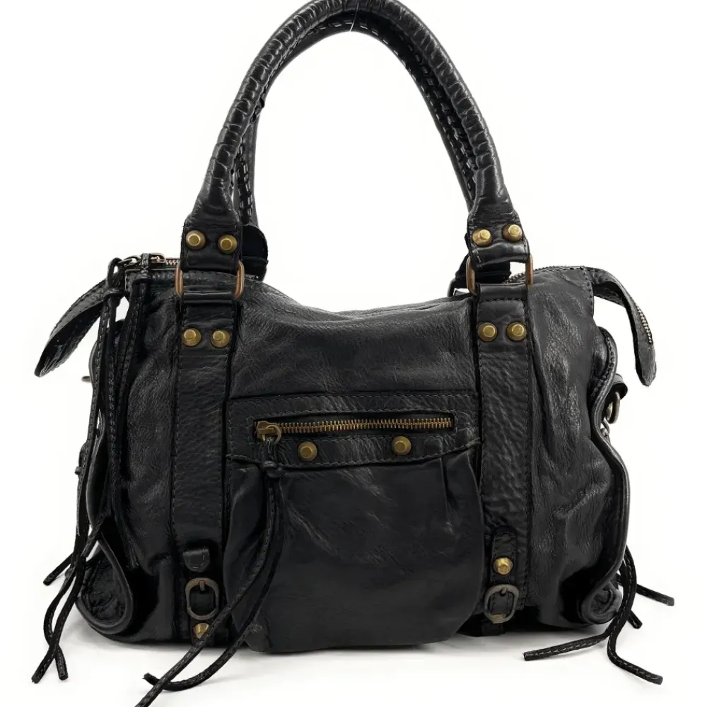 OH MY BAG Sacs À Main-Sac à main en cuir souple vintage STORM ROCK Noir back to black