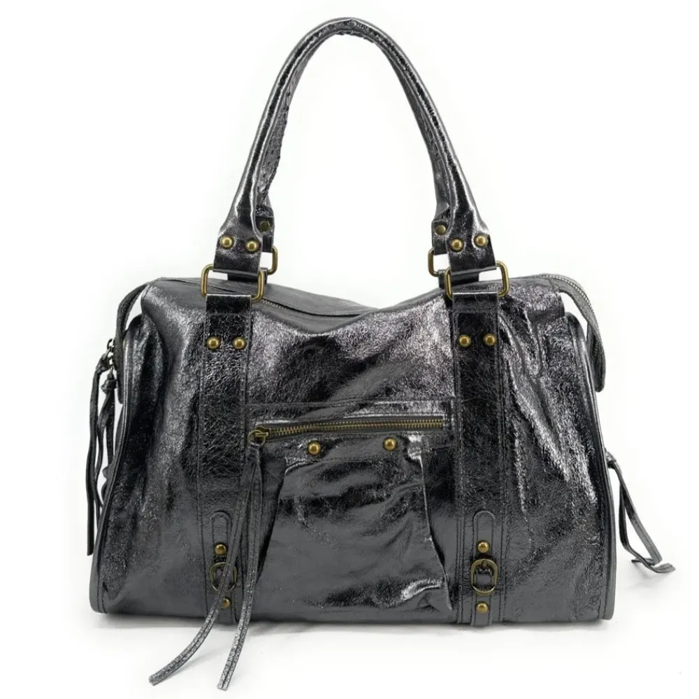 OH MY BAG Sacs De Rentrée, Bureau, Cours-Sac à main et bandoulière SANDSTORM en cuir métallisé Argent foncé argent fonce