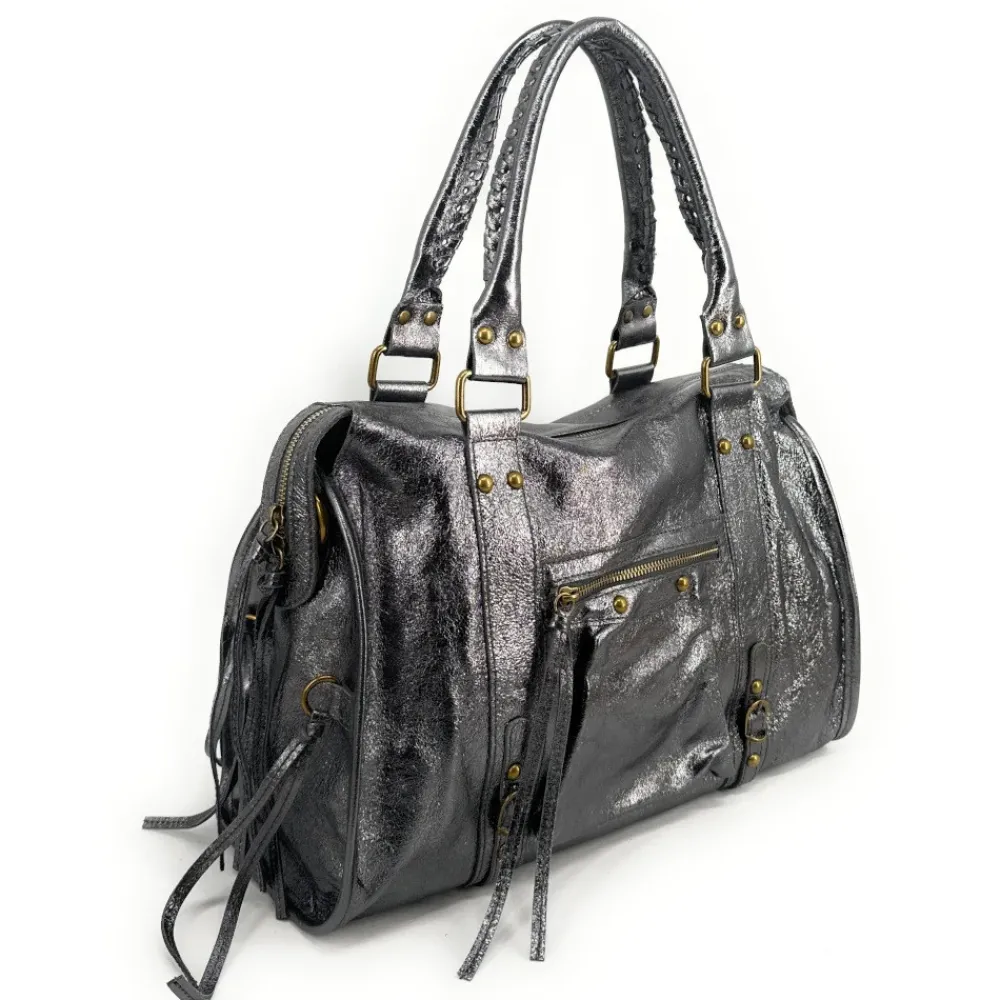 OH MY BAG Sacs De Rentrée, Bureau, Cours-Sac à main et bandoulière SANDSTORM en cuir métallisé Argent foncé argent fonce