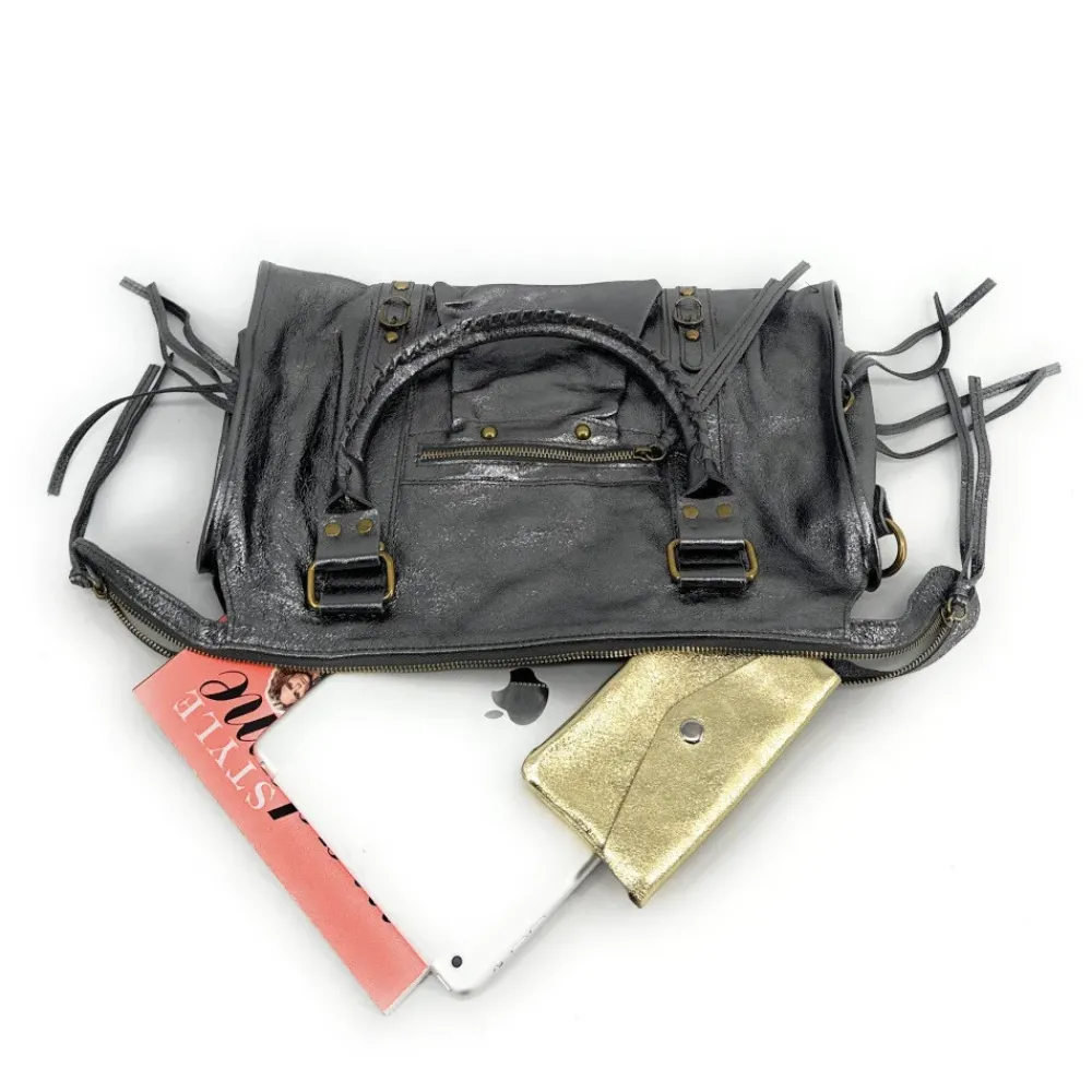OH MY BAG Sacs De Rentrée, Bureau, Cours-Sac à main et bandoulière SANDSTORM en cuir métallisé Argent foncé argent fonce