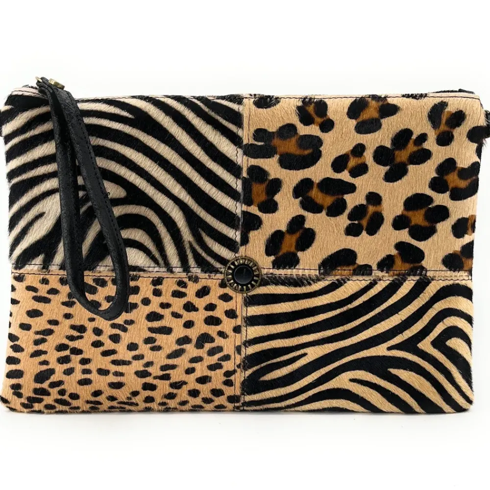 OH MY BAG Sacs En Cuirs À Motifs, Brossés, Embossés, Matelassés-Sac à main pochette en cuir à motif animalier SERENGETI leopard