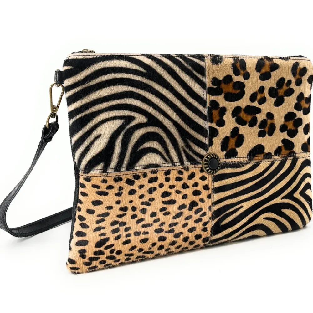 OH MY BAG Sacs En Cuirs À Motifs, Brossés, Embossés, Matelassés-Sac à main pochette en cuir à motif animalier SERENGETI leopard