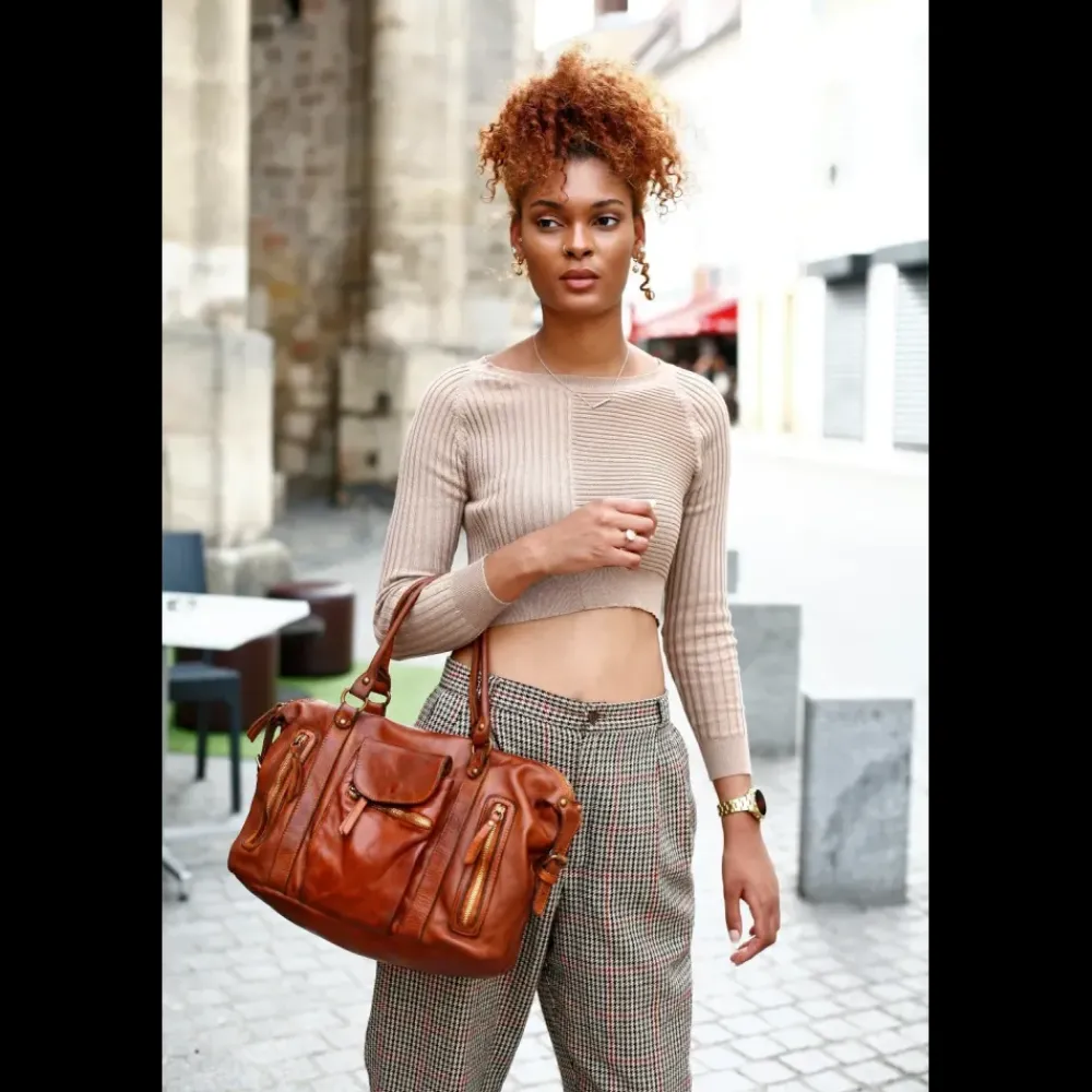 OH MY BAG Sacs De Rentrée, Bureau, Cours-Sac à main tendance en cuir vintage MISS MY Cognac foncé cognac fonce